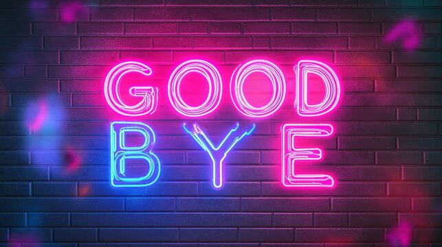 Good Bye Retro Neon Sign on Trendy Background. AI Generative