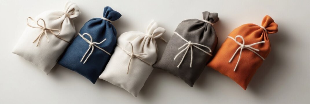 Minimalist flat lay for japanese shichi go san celebration with decorative pouches