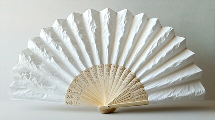 White Folding Fan with Intricate Wooden Design