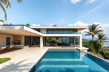 Fototapeta premium Modern Villa with Infinity Pool and Ocean View,