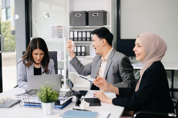 Furious businesspeople arguing strongly after making a mistake at work in office.