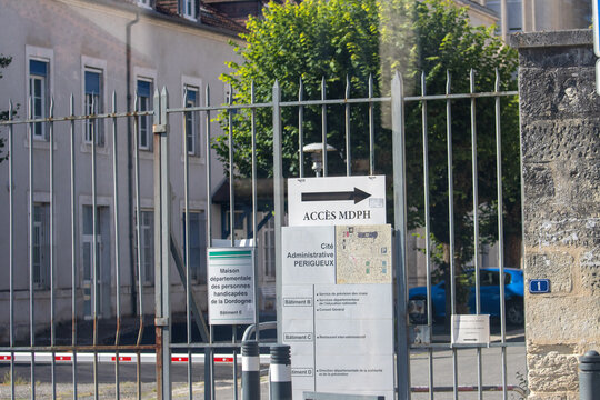 France, 16 August 2024 : Directional sign for Maison Departementale des Personnes Handicapees in Perigueux