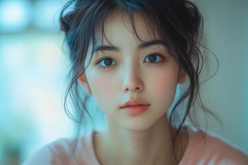 young asian woman holds hormonal contraceptive pills in a serene setting emphasizing empowerment and choice in family planning with a focus on her gentle expression