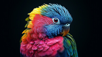 Obraz premium Rainbow parrot with beautiful feathers flaunts a stunning array of colors, from vibrant reds to deep blues. 