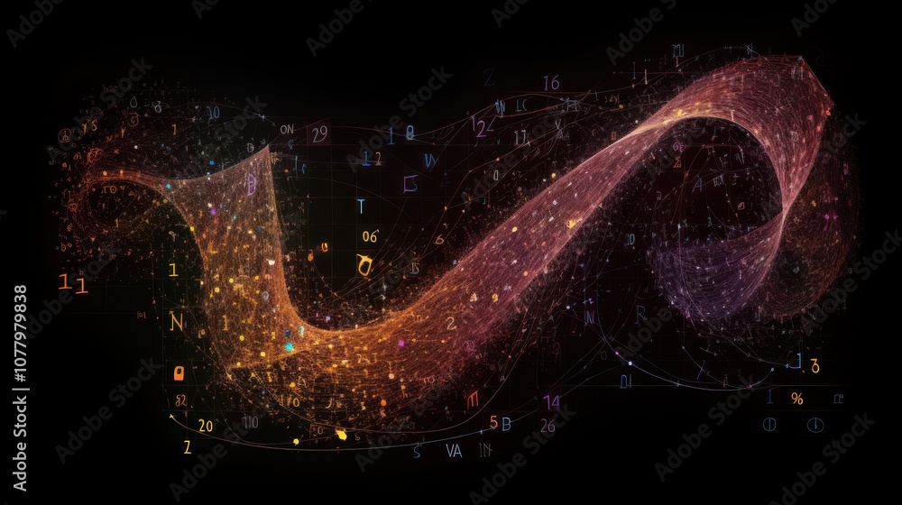 Poster abstract digital art with intertwining lines and symbols