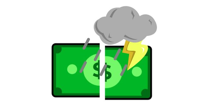 Financial storm icon animation. Economic crisis from unexpected loss. Alpha channel. Seamless looping.