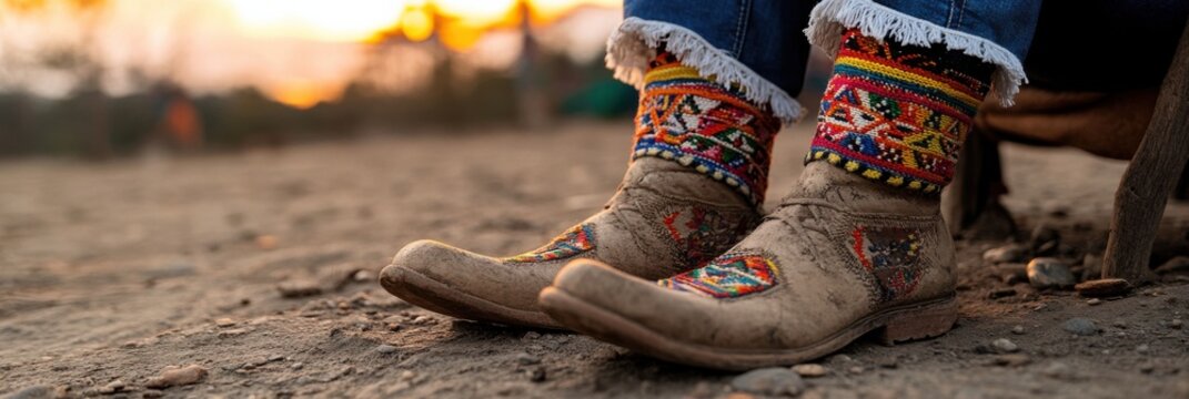 Peruvian festival celebration with traditional marinera elements in vibrant sunset setting