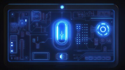 Obraz premium Blueprint of a laptops power button and LED indicator system, showing the switch mechanism, circuit paths, and backlighting details