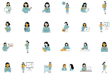 Business People Meeting Presentation Teamwork Collaboration Icons Set