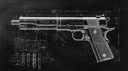 Blueprint of a weapons recoil spring and guide rod system, showing the components that absorb the force and ensure proper cycling