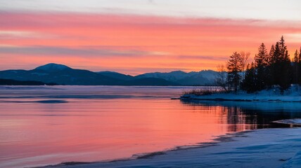 Fototapeta premium Entering winter, children play throwing snowballs and make snowmen, aurora at night