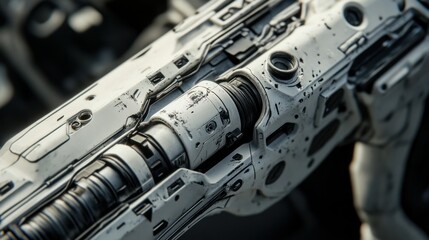 Close-up photorealistic rendering of a weapons stock assembly, focusing on the buttstock, recoil pad, and attachment points