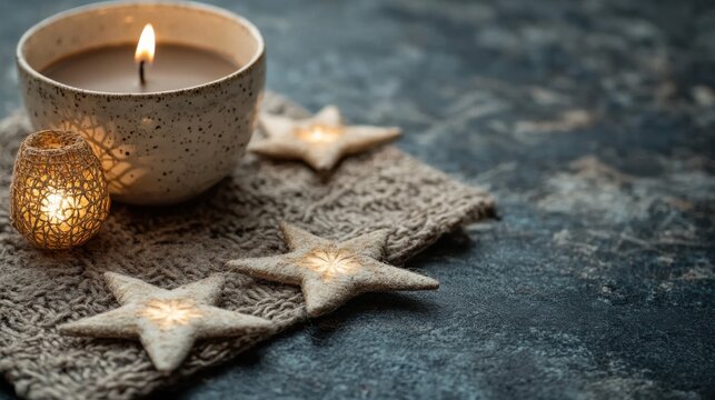 Simbang gabi festive flat lay with candles and star decorations