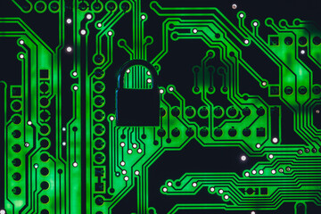 Digital Security Lock Set Against a Circuit Board Background, Cyber security
