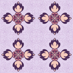 Fototapeta premium Beautiful Hand drawn seamless patterns for fabric, textiles, clothing, wrapping paper, cover, rug, home decor, abstract backgrounds in purple color vector file.