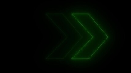 Green neon swipe arrow pointing to right and moving on green screen background. Animated glowing right directional arrows animation arrow navigation