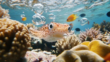Colorful Underwater Scene with Marine Life and Coral