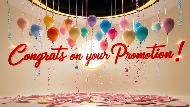 Colorful Balloons and Confetti Celebrate a Promotion
