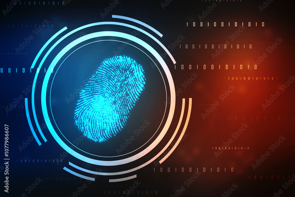 Poster abstract security system concept with fingerprint on technology background, fingerprint scanning ide