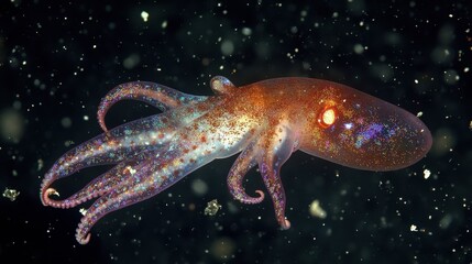 Colorful Squid Swimming in Dark Ocean Waters