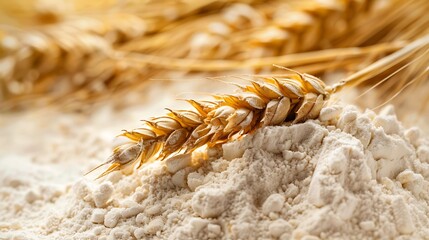 Wheat and flour on a white background.