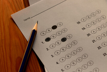 bubble answer sheet for test on table