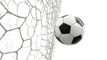 Fototapeta premium Soccer Ball Hitting Net on White Background Isolated 