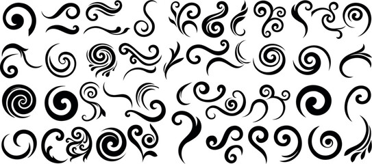 Obraz premium Decorative swirl and spiral vector silhouette set, perfect swirl for graphic design. Elegant shapes add a stylish touch to invitations, logos, tattoos, and art projects