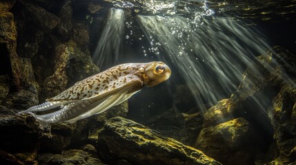 Elegant Octopus Gliding Through Underwater Light