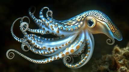 Fototapeta premium Colorful Octopus in Deep Ocean Environment