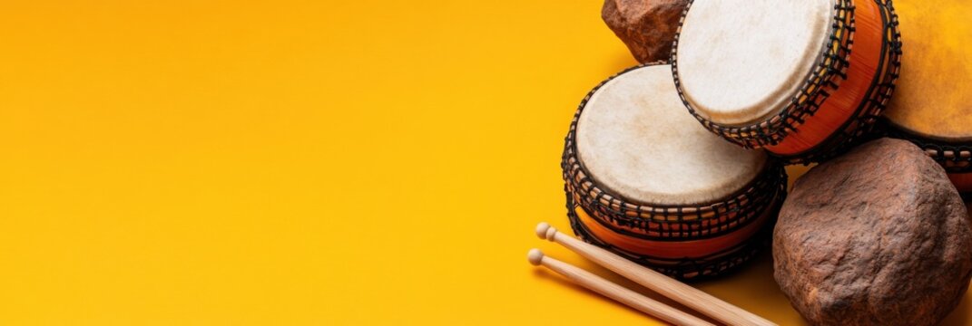 Uruguayan d&iacute;a del candombe celebration with traditional drums and percussion instruments
