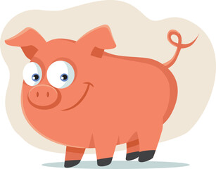 Happy Funny Pig in a Good Mood Character Vector Cartoon. Cheerful pink piggy mascot character design 

