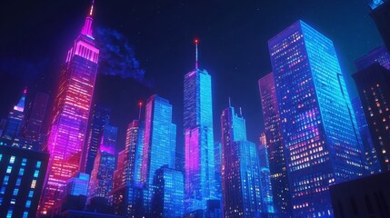 Obraz premium New York City skyline at night with illuminated skyscrapers