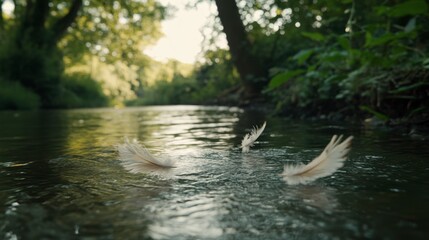 Serenity of Nature with Feather on Still Water