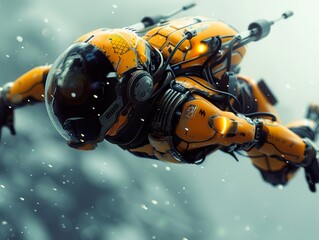 Futuristic Cyborg in Flight: A Sci-Fi Digital Artwork