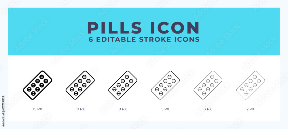 Poster pills icon set with different stroke. design elements for logo. vector illustration.