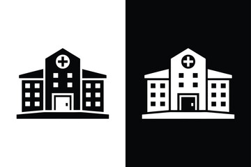 Editable Stroke Hospital Icon. Flat Design for Health Care and Clinics