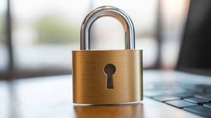 A digital padlock highlights secure fintech transactions on a blurred computer screen background