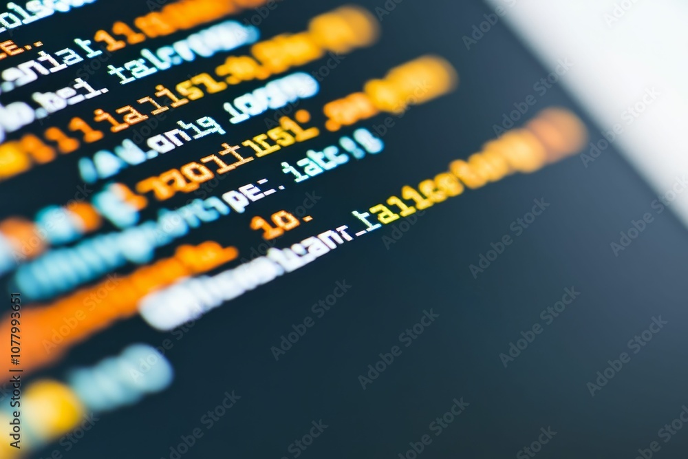 Poster computer screen with colorful code.