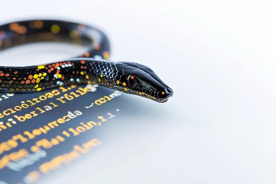 A snake slithers across a computer screen displaying code.