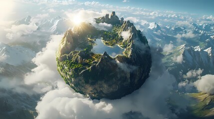 Naklejka premium Suspended mountains river landscape illustration poster background