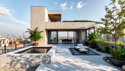 Fototapeta premium Modern Rooftop Terrace with City View,