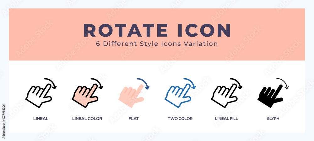 Poster rotate icon symbol set. outline. glyph black. flat color and filled line color.