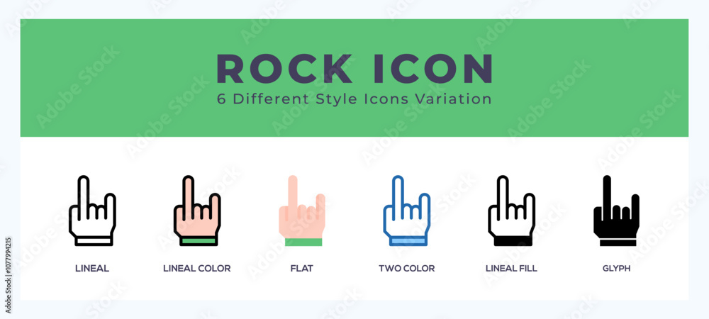 Poster rock icon set with different styles. icons designed in filled. outline. flat. glyph and line colored