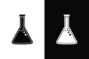 Flat Style Conical Flask Icon. Black and White Laboratory Illustration