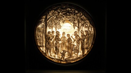 Obraz premium Illuminated Scene Depicting Gathering of Figures
