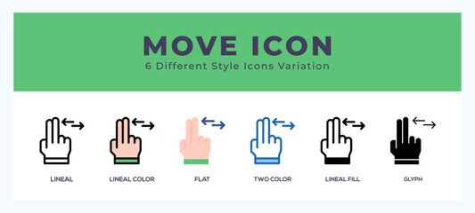 Move icon set. outline. glyph black. flat color and filled line color
