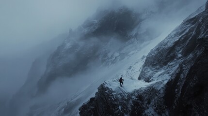 Majestic Mountain Landscape in Fog and Snow