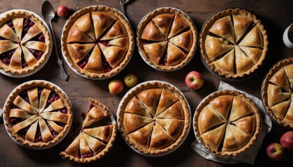 Fototapeta premium A collection of rustic pies in different flavors, ready to be served