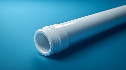 White Plastic Pipe on Blue Background - Industrial Product, Plumbing, DIY, Construction, Home Improvement, Design Element, Engineering, Material, Texture, Close Up, 3D Render, Minimalist, Abstract,